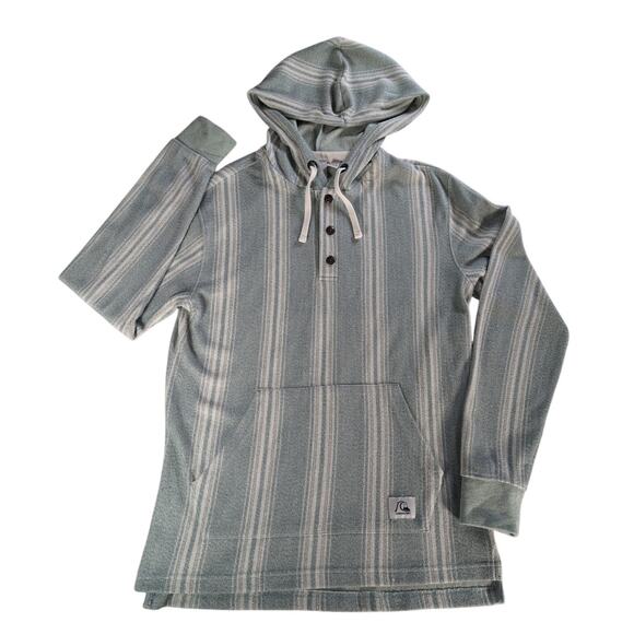 Quiksilver Baja Hoodie Striped Pullover Sweatshirt Kangaroo Pocket Green M - Picture 1 of 11
